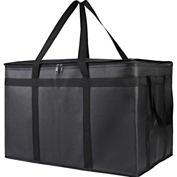 Insulated Food Delivery Bag, XXXL Pizza Delivery Bags for Hot and Cold Food, Commercial, Large Capacity Reble Warming Bag, Catering Cooler Bag for Rideshare, Warmers for Parties (Black, 1Pk)